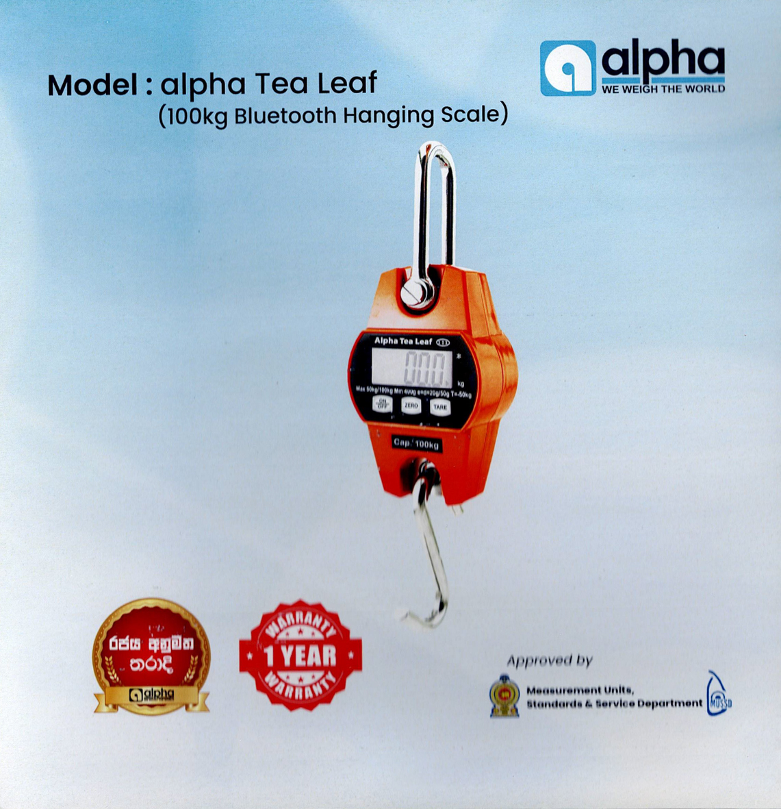 Model: alpha Tea Leaf 100kg Bluetooth Hanging Scale